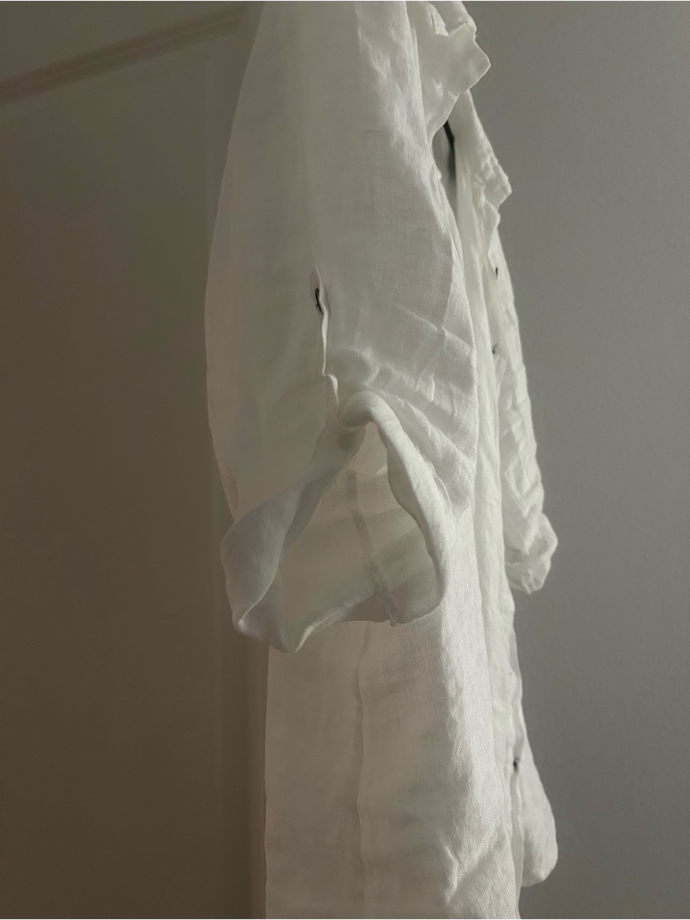 Made in Italy 100% linen Classic White Linen Button-Up Shirt - Picture 6 of 7
